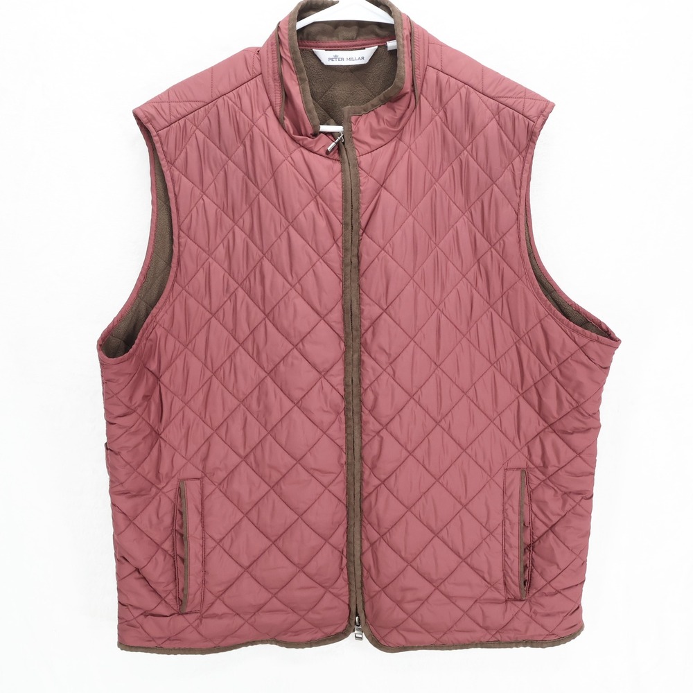 Peter Millar Essex Quilted Vest Mens XL Burgundy Red Fleece Lined MF22Z13